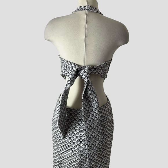 Karen‎ Millen Geometric Jacquard Halter Maxi Dress 8 Black White Cut Out Column - Picture 10 of 15